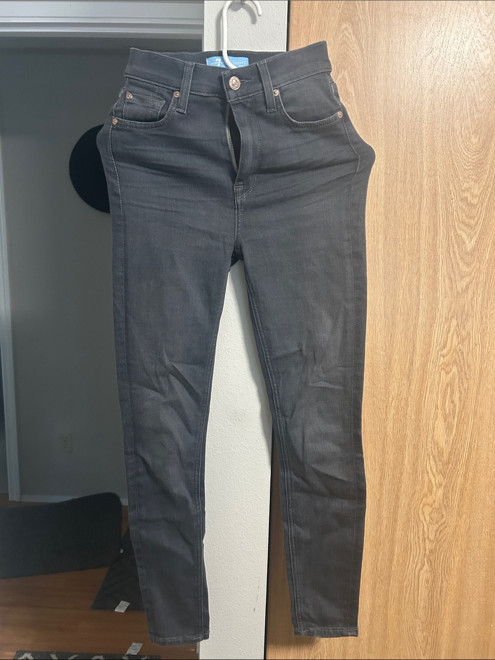 7 For All Mankind Dark Black Skinny Jeans